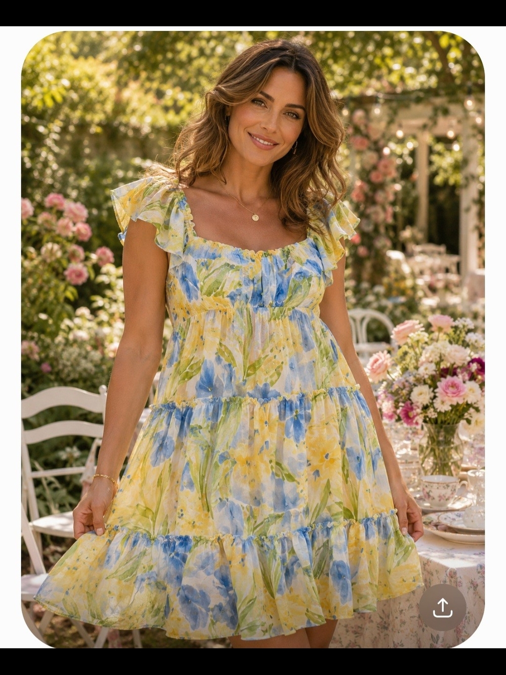 Jones New York Sport Floral Tiered Sundress in Yellow & Blue. Size 10